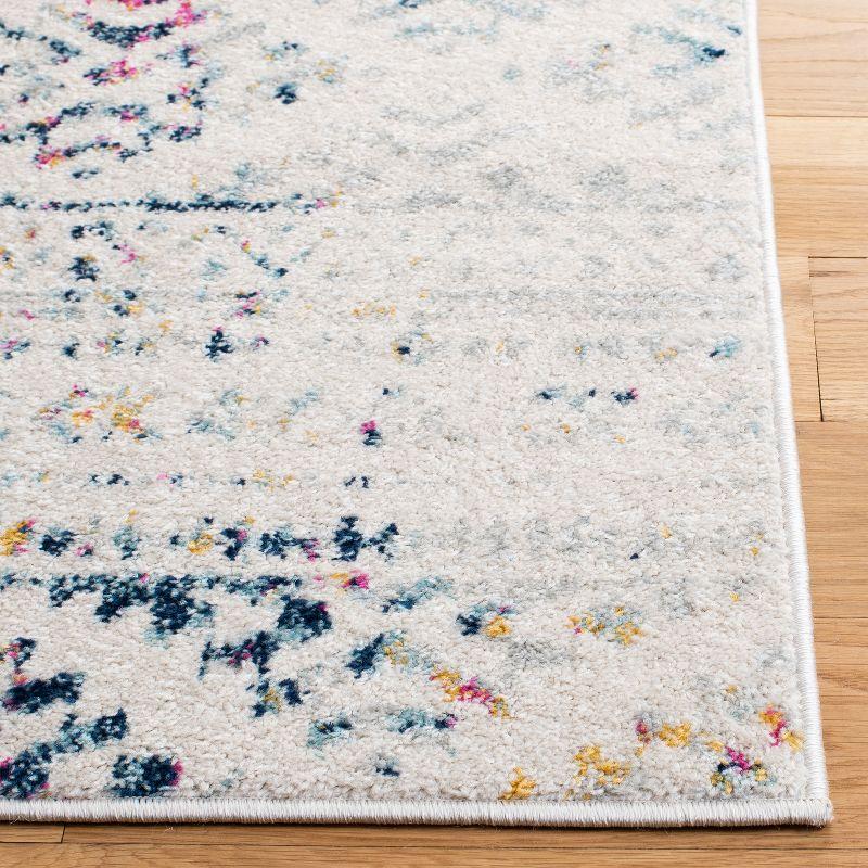 Ivory and Blue Geometric Synthetic 2x5 Area Rug