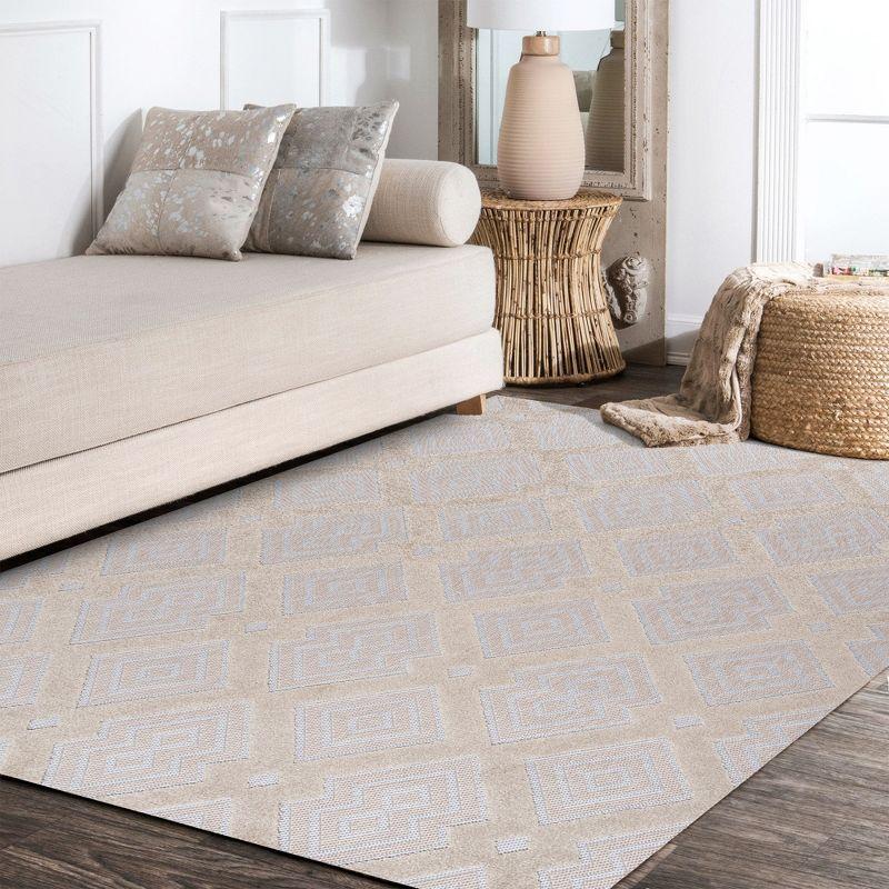 Duwun High-Low Pile Ogee Trellis Tone-on-Tone Indoor/Outdoor Area Rug  - JONATHAN Y