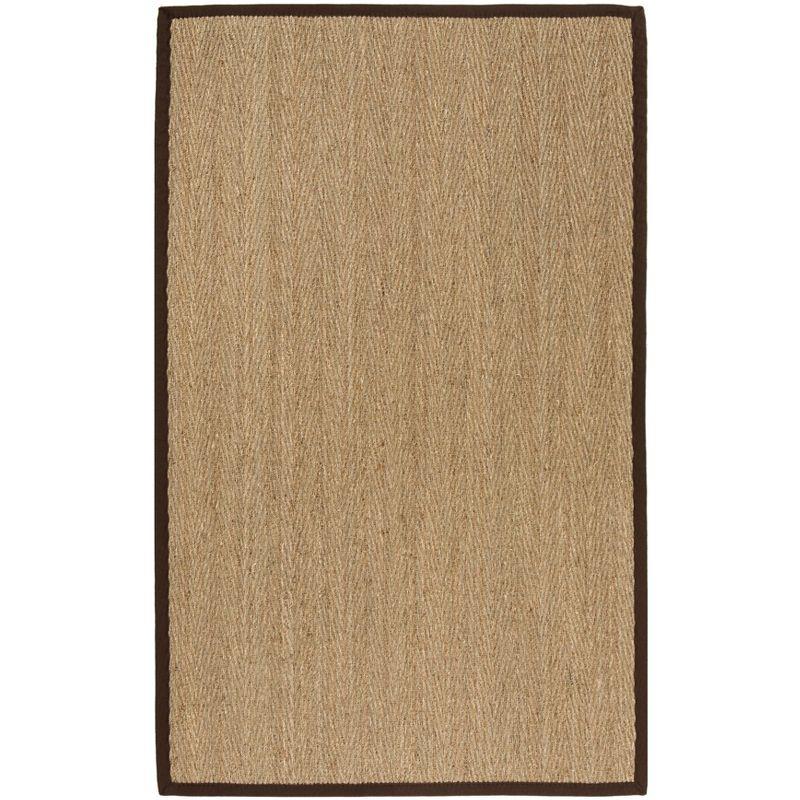 Natural Dark Brown Seagrass Area Rug with Border, 5' x 8'