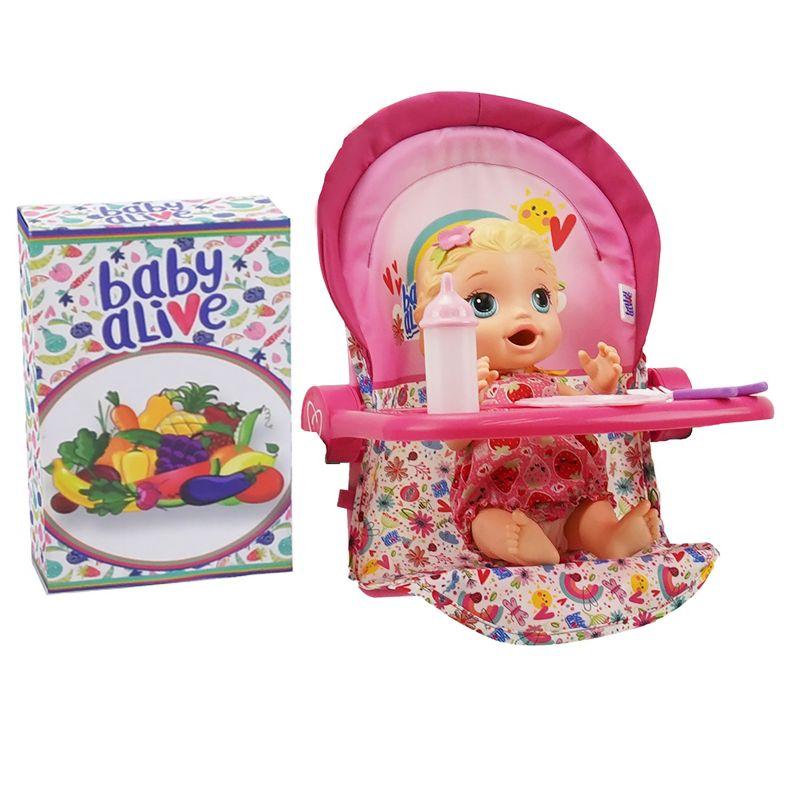 Baby Alive Doll Highchair Set - Pink & Rainbow - 6 Pieces, Fits Dolls Up to 24"