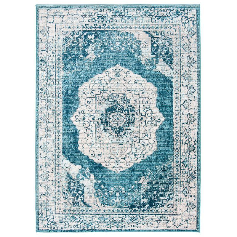 Reversible Synthetic Blue & Beige Medallion 4' x 6' Area Rug