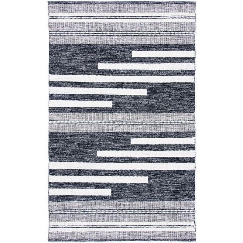 Ivory and Black Handmade Wool-Cotton Kilim 8' x 10' Rug