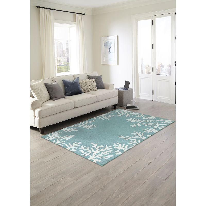 Liora Manne Capri Coral Border Indoor/Outdoor Rug Aqua 2'6" x 4'