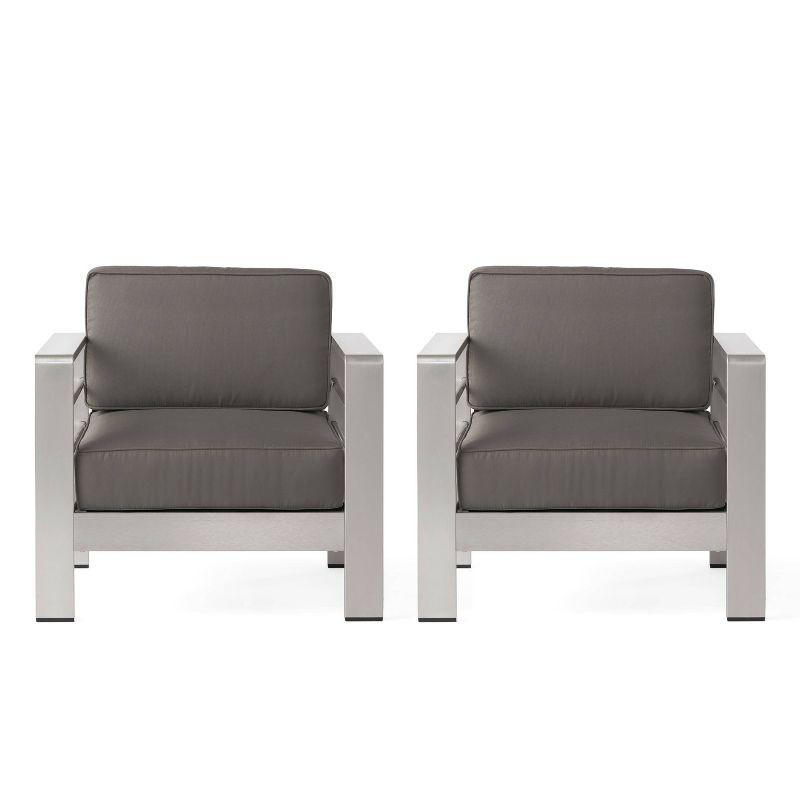 Cape Coral 2pk Aluminum Patio Club Chair - Gray - Christopher Knight Home: Weather-Resistant, Modern Design