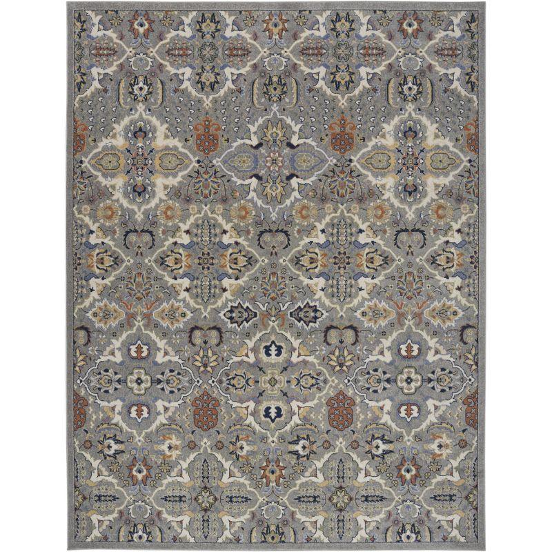 Gray Floral Synthetic 6' x 9' Rectangular Area Rug