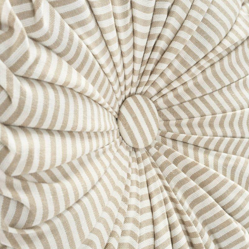 14" Farmhouse Ticking Striped Yarn Dyed Pleated Round Throw Pillow - Lush Décor