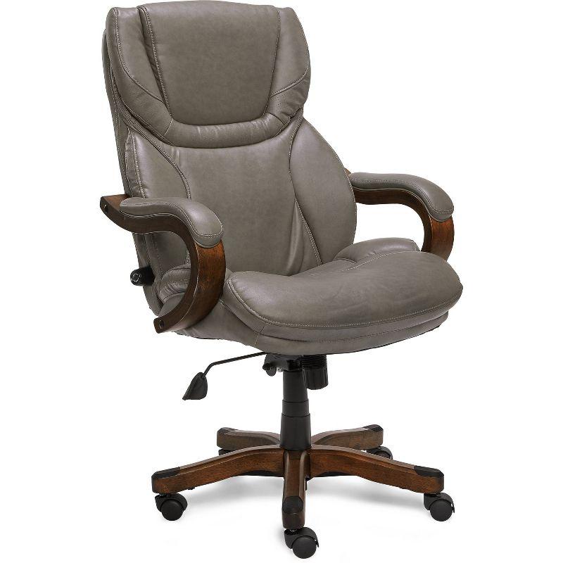 Big and Tall Executive Office Chair with Upgraded Wood Accents Mindset Gray - Serta: Bonded Leather, 350lb Capacity