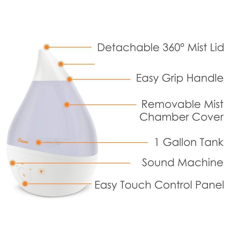 Crane Drop 4-in-1 Ultrasonic Cool Mist Humidifier with Sound Machine - 1gal