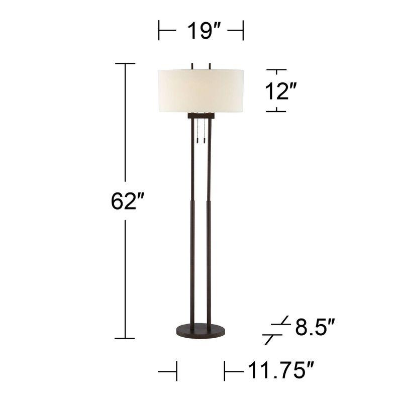 Franklin Iron Works Roscoe Modern Floor Lamp Standing 62" Tall Oil Rubbed Bronze Twin Pole White Drum Shade for Living Room Bedroom Office House Home