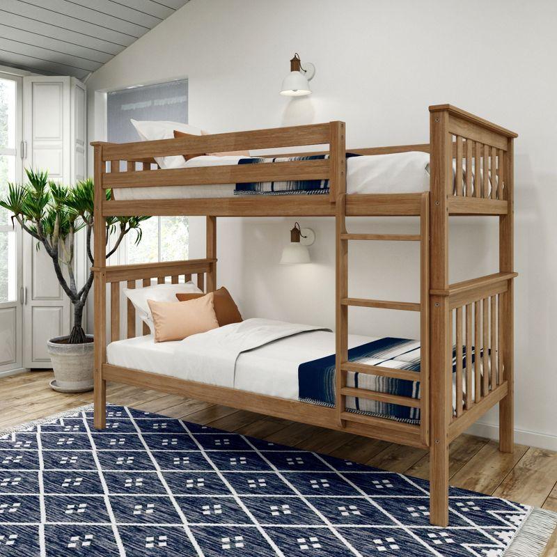 Plank+Beam Solid Wood Twin over Twin Bunk Bed with Ladder for Adults, No Box Spring Needed