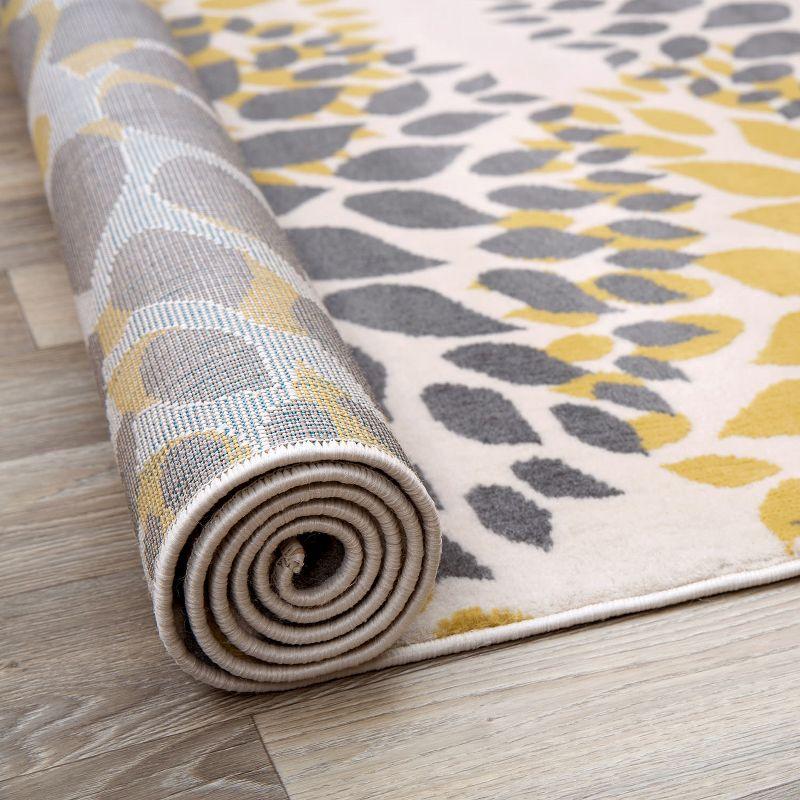 Yellow Floral 5' x 7' Stain-Resistant Synthetic Area Rug