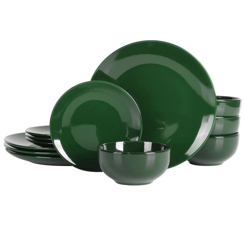 Hunter Green Ceramic 12-Piece Round Dinnerware Set