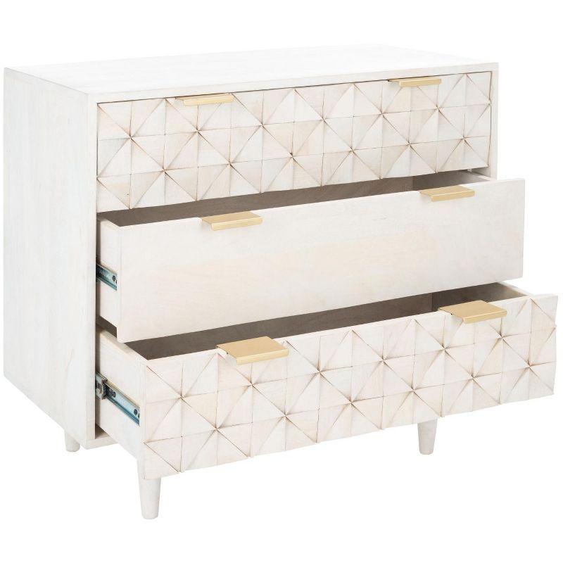 Zinnia 3 Drawer Chest - CHS9000 - White Washed/Brass - Safavieh