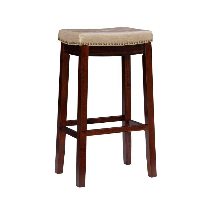 Set of 2 Claridge Faux Leather Nailhead Backless Saddle Barstools Beige - Linon: Upholstered, Rubberwood Legs, Footrest