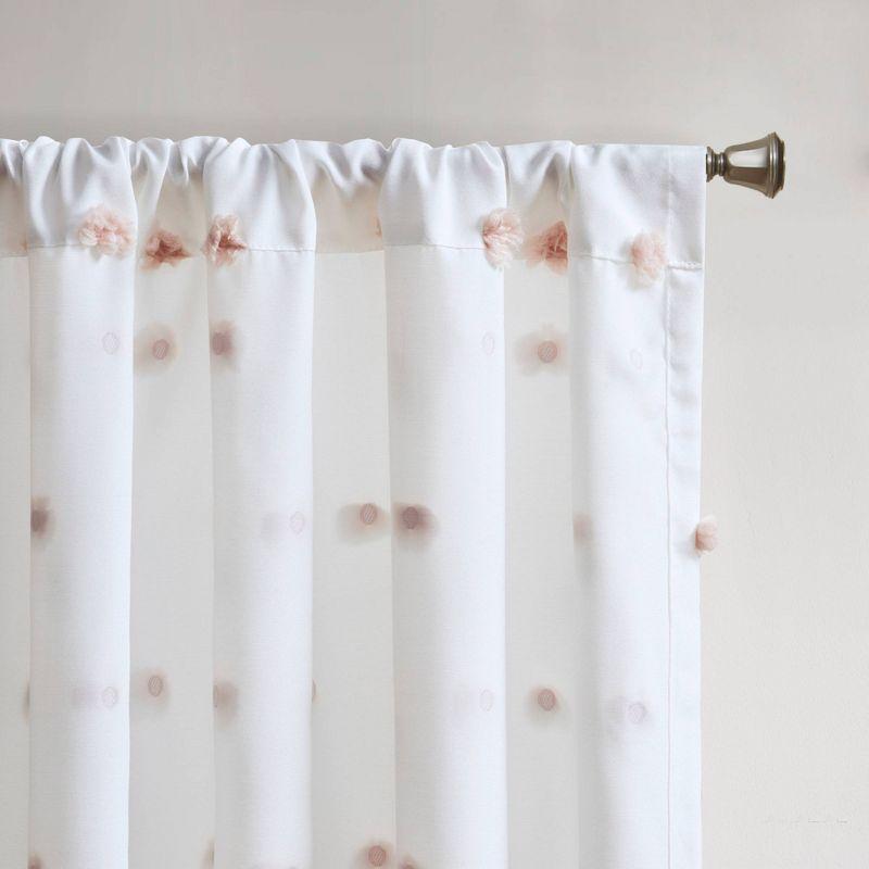 Ashley Pom Pom Embellished Sheer Window Curtain Panel Blush