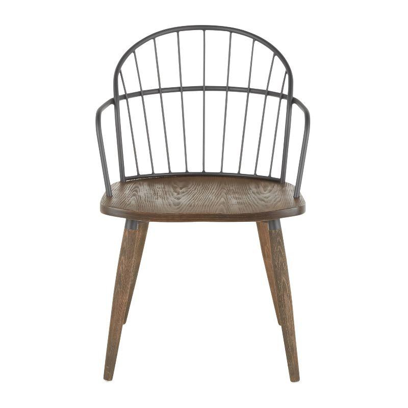 Riley Dark Walnut Wood Industrial Arm Chair with High Spindle Back