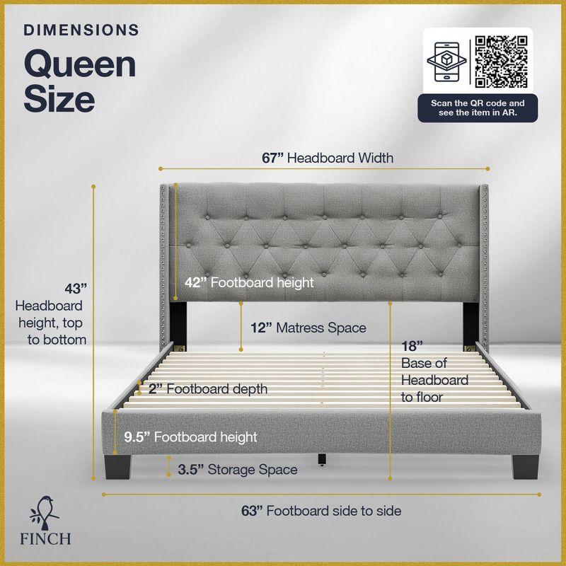 Gray Queen Linen Tufted Upholstered Bed with Wingback Headboard