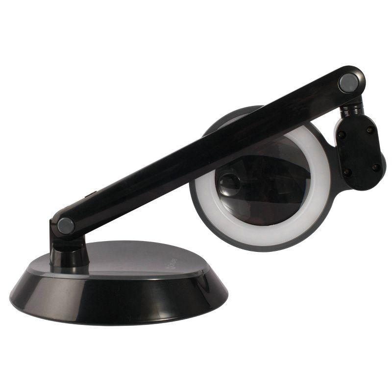 Compact Adjustable Black LED Desk Lamp with Optical-Grade Magnifier