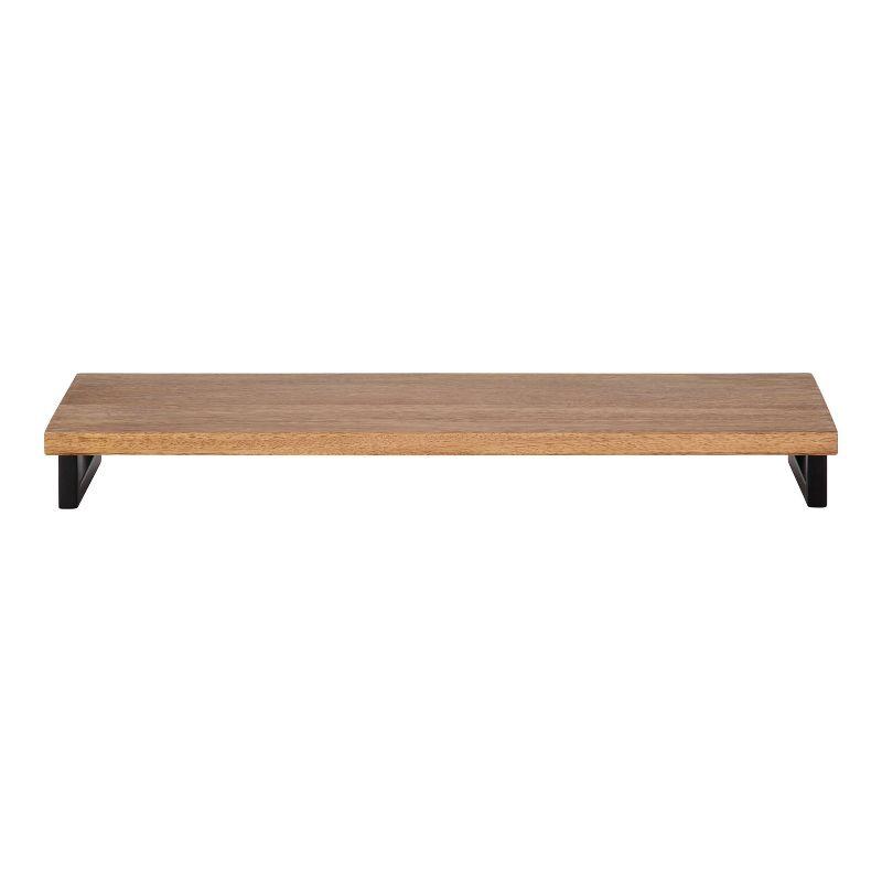 Lankford 24" Natural Wood and Black Modern Floating Wall Shelf