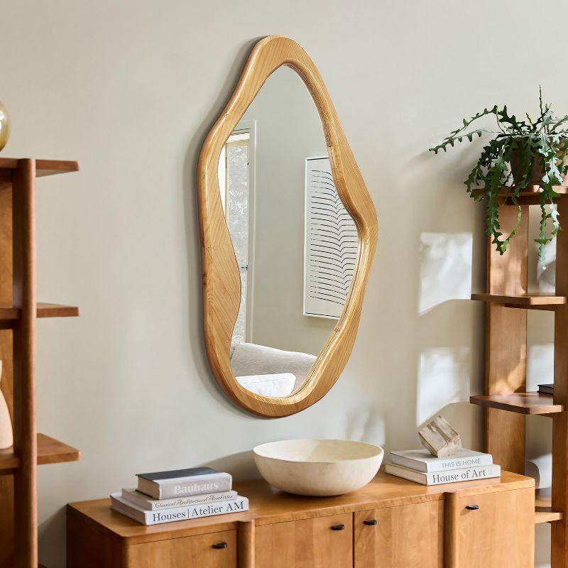 LuxenHome Natural Pine Wood Frame Irregular Asymmetrical Wall Mirror Brown