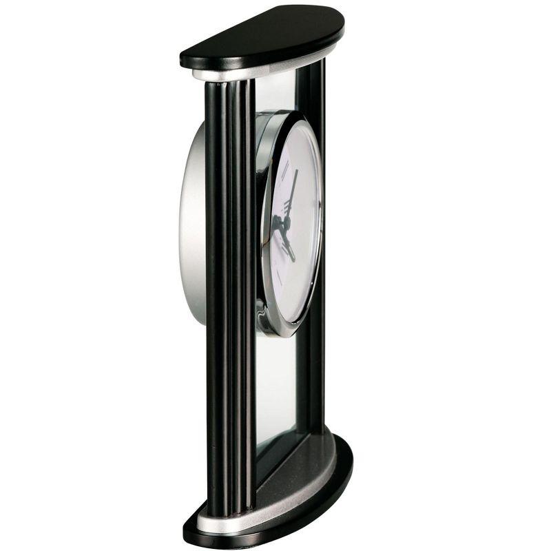 Cambridge Modern & Contemporary Roman Numeral Solid Wood Quartz Movement / Crystal Tabletop Clock with Alarm in Black Satin