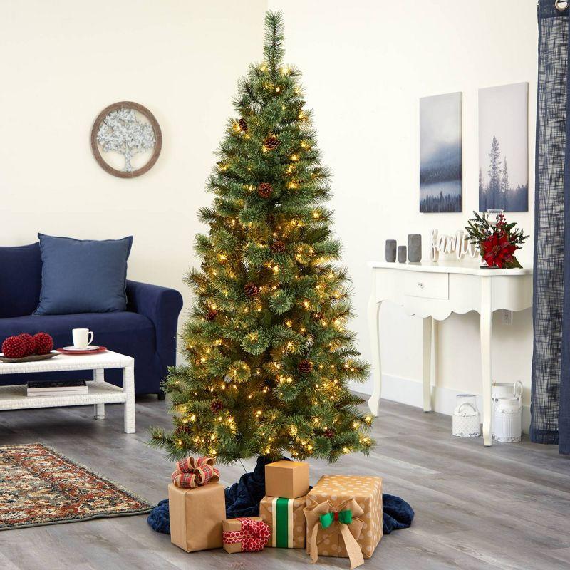 6ft Pre-Lit White Mountain Pine Artificial Christmas Tree with Pinecones