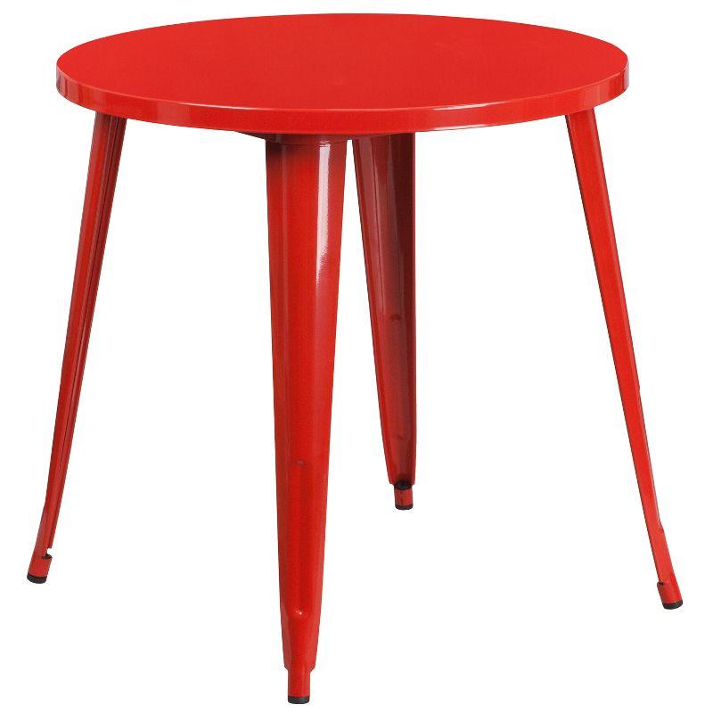 30" Red Metal Round Indoor-Outdoor Dining Set with 4 Chairs