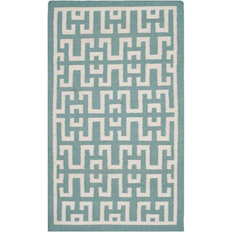 Dhurries DHU621 Hand Woven Flat Weave Indoor Accent Rug - Seafoam/Ivory - 3'x5' - Safavieh