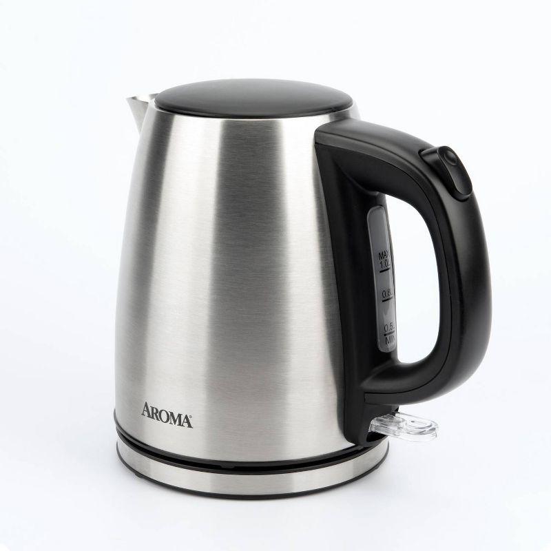 Aroma 1L Electric Water Kettle - Stainless Steel: Tea Kettle, Water Heater, Overheat Protection, 360° Rotating Base