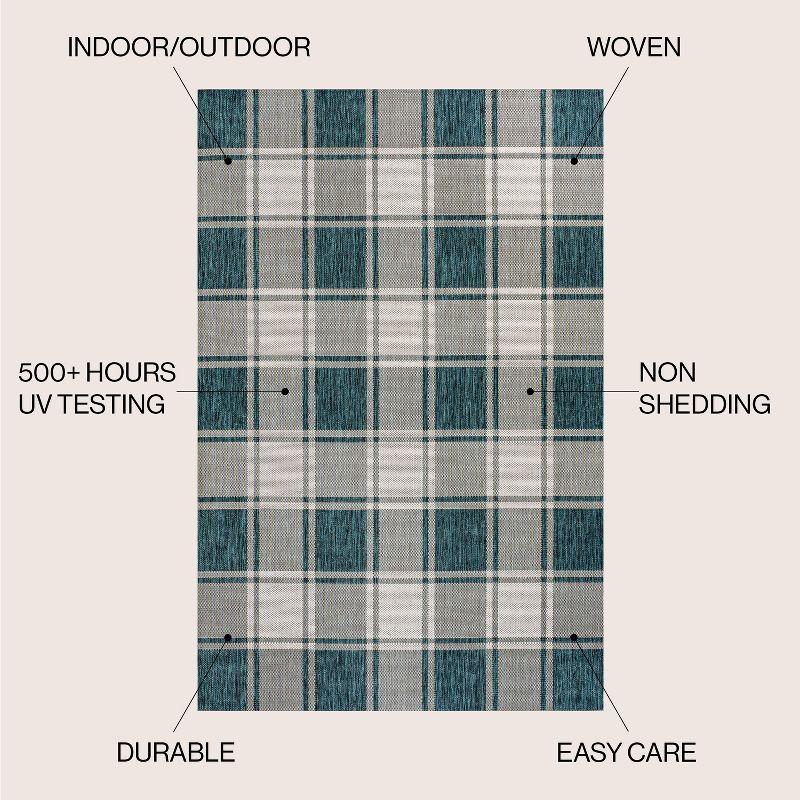 Sabine Traditional Farmhouse Bold Gingham Turquoise/Cream 8 ft. x 10 ft. Indoor/Outdoor Area Rug