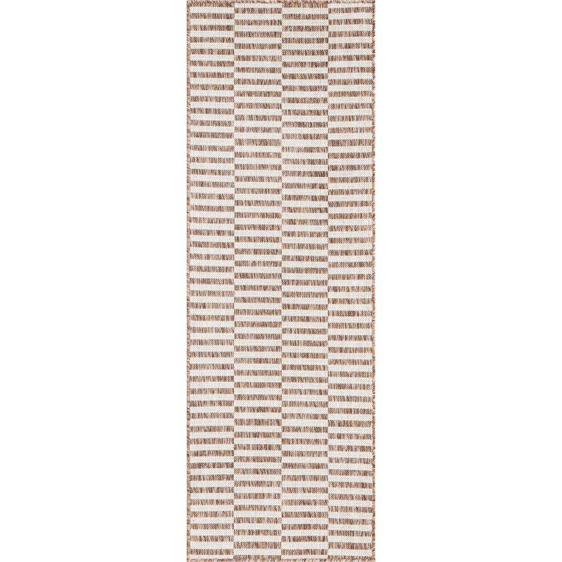 Unique Loom 2' 0 x 6' 0 Runner Indoor/Outdoor Striped Taupe Runner Rug