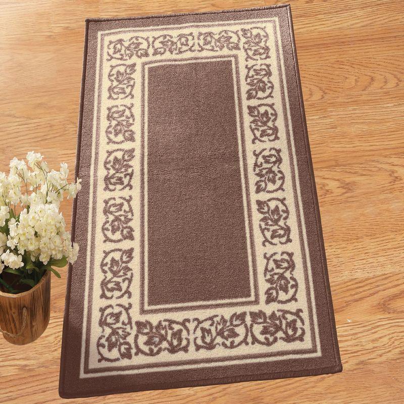 Collections Etc Floral Border Skid-Resistant Accent Rug