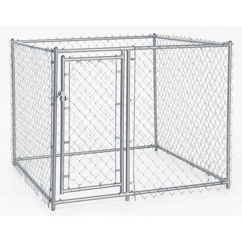 Lucky Dog Adjustable Heavy Duty Outdoor Galvanized Steel Chain Link Dog Kennel Enclosure with Latching Door, and Raised Legs