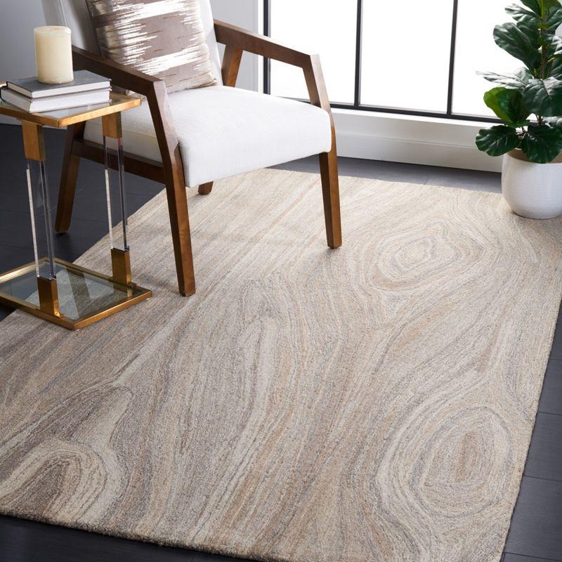 Beige and Grey Abstract Wool 6' x 9' Area Rug