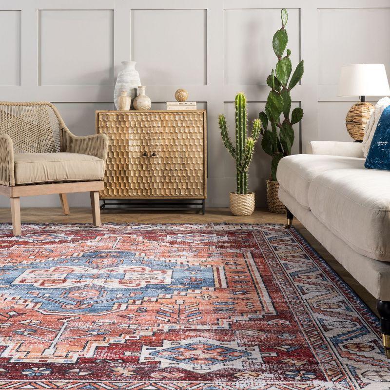 Nuloom Marli Pet Friendly Machine Washable Faded Medallion Area Rug, 5' x 8', Rust