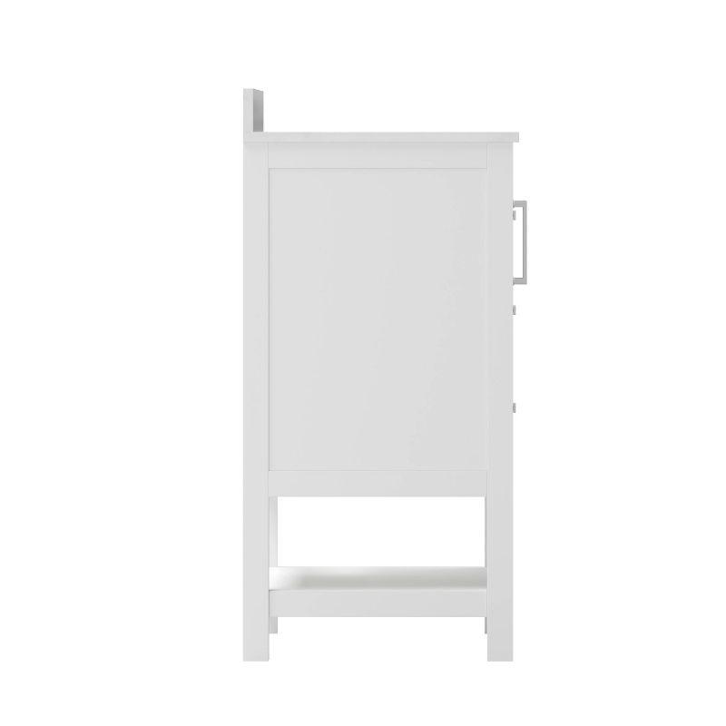 Taylor & Logan 36" Vivien Bathroom Vanity with Open Shelf and 3 Drawers White: Stoneware Surface, Wood Frame, Drop-In Sink