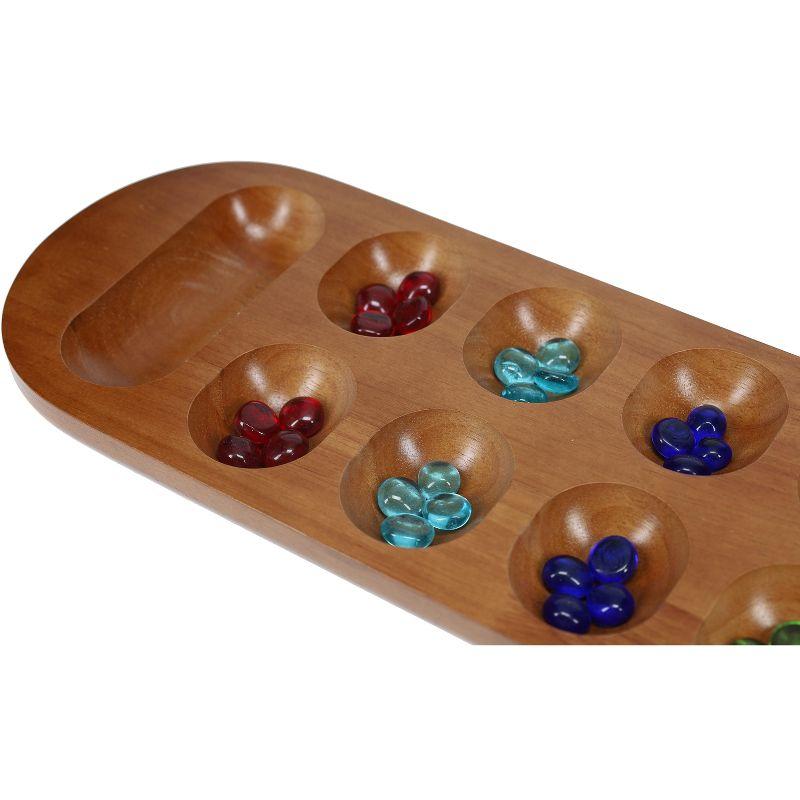 Solid Wood Mancala Board Game with Walnut Stain and Glass Pieces