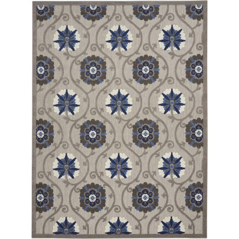 Nourison Aloha Contemporary Floral Flatweave High-Low Indoor Outdoor Area Rug Grey/Blue 7'10" x 10'6"