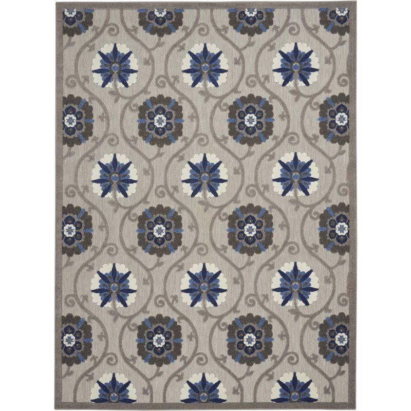 Blue and Grey Floral Synthetic 6' x 9' Reversible Rug