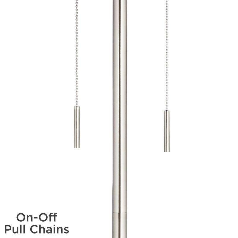 360 Lighting Abba Modern Floor Lamp Standing 66" Tall Brushed Nickel Silver Fine Burlap Fabric Empire Shade for Living Room Bedroom Office House Home