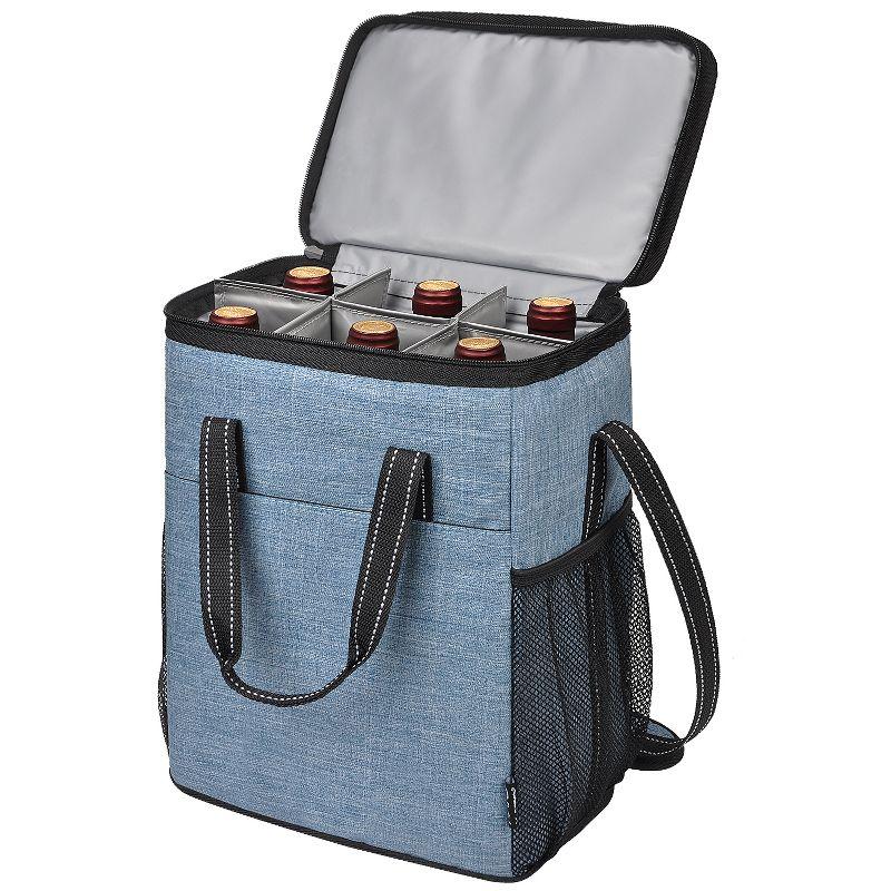 Tirrinia 6 Bottle Wine Gift Bag - Insulated & Padded Wine Cooler Tote Bag, Wine Gift Bag, Wine Lovers Essentials, Blue