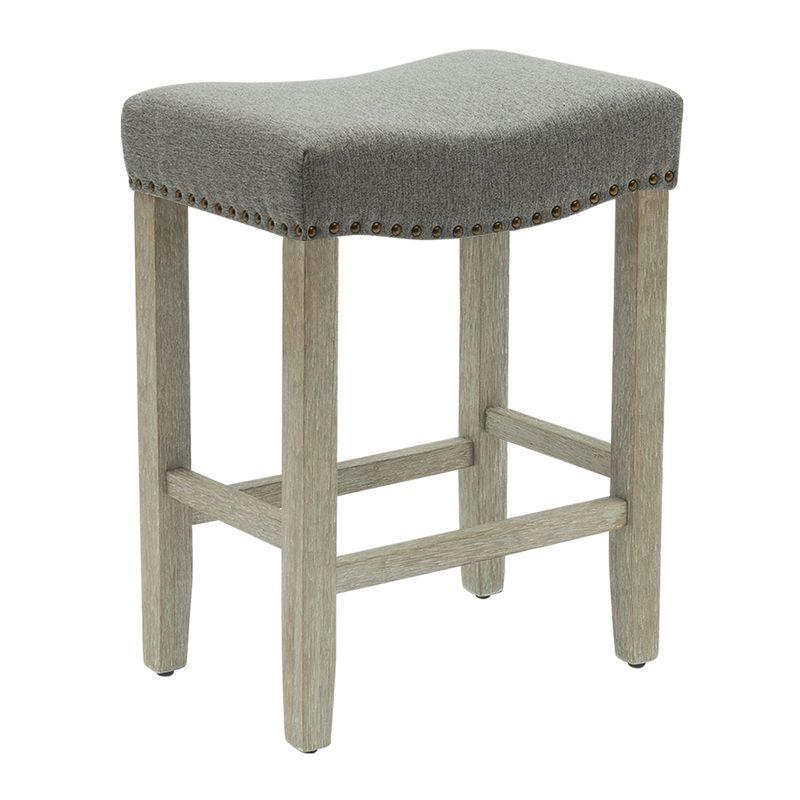 Modern Farmhouse 24" Gray Upholstered Wood Saddle Barstool