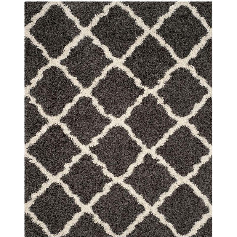 Ivory and Dark Grey High Pile Shag Synthetic Area Rug, 10' x 14'