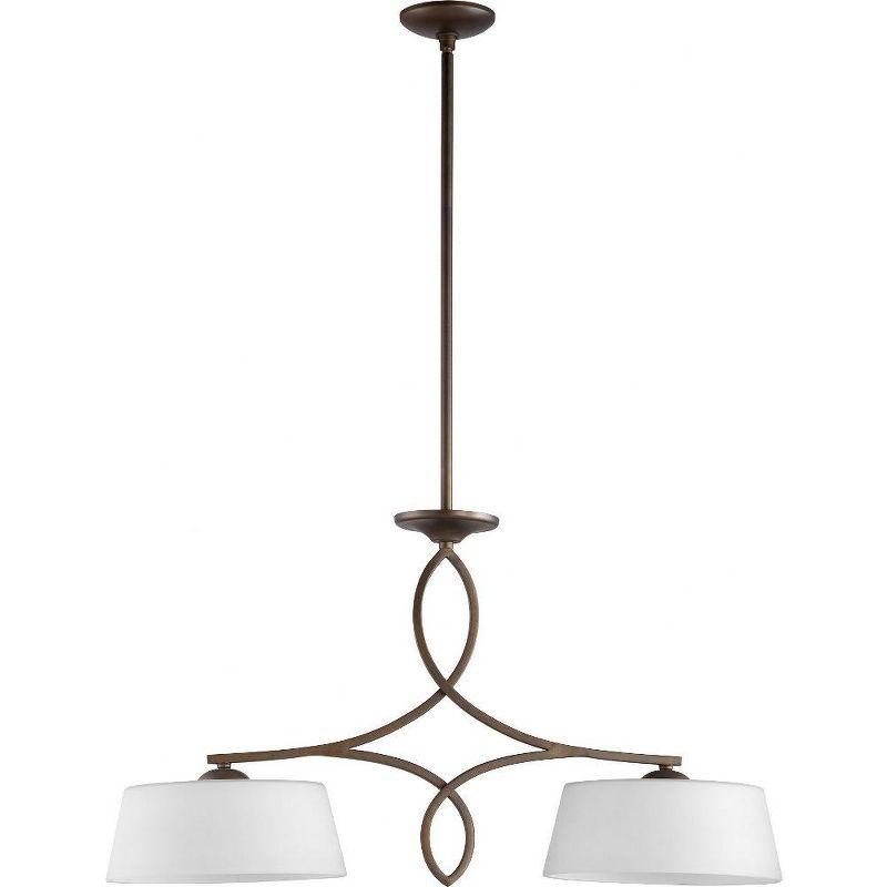 Quorum Lighting Willingham Glass Pendant - 2 Lights, Oiled Bronze, 12W x 19H x 34L