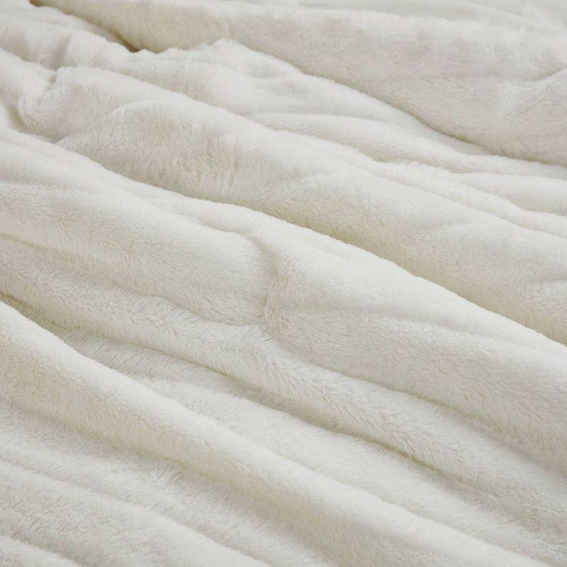 Ivory Faux Fur King Comforter Set with Shams