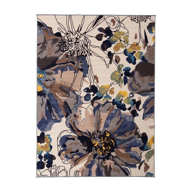 Blossom Bliss Cream Synthetic 5'x7' Easy-Care Floral Area Rug