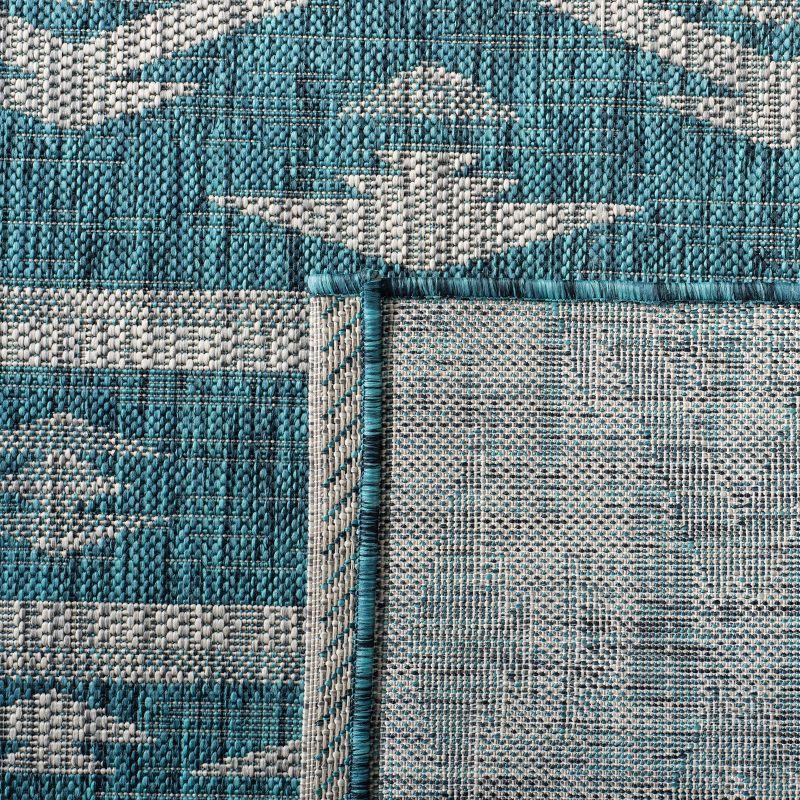 Teal and Grey Flat Woven Rectangular Indoor/Outdoor Rug