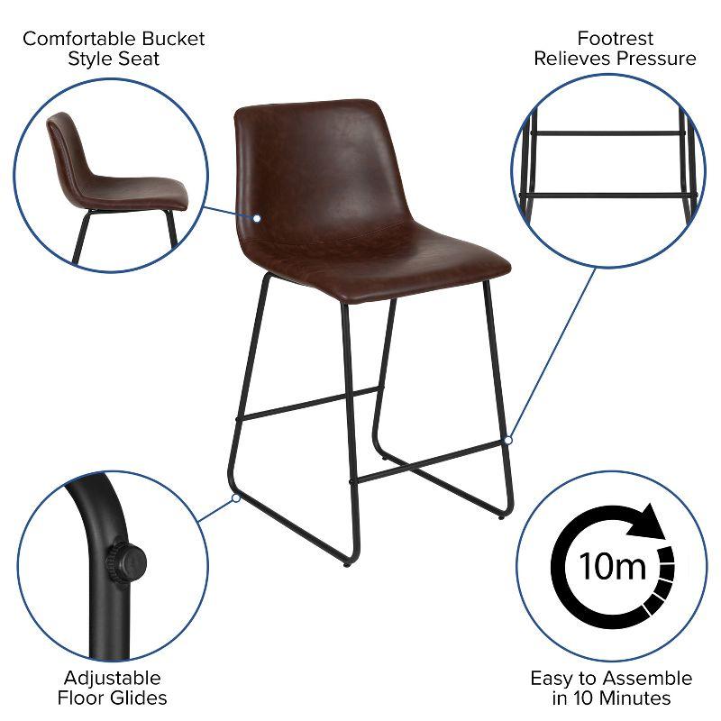 Emma and Oliver Set of 2 Kitchen Counter Height Stool - 24 Inch Dark Brown LeatherSoft Barstool
