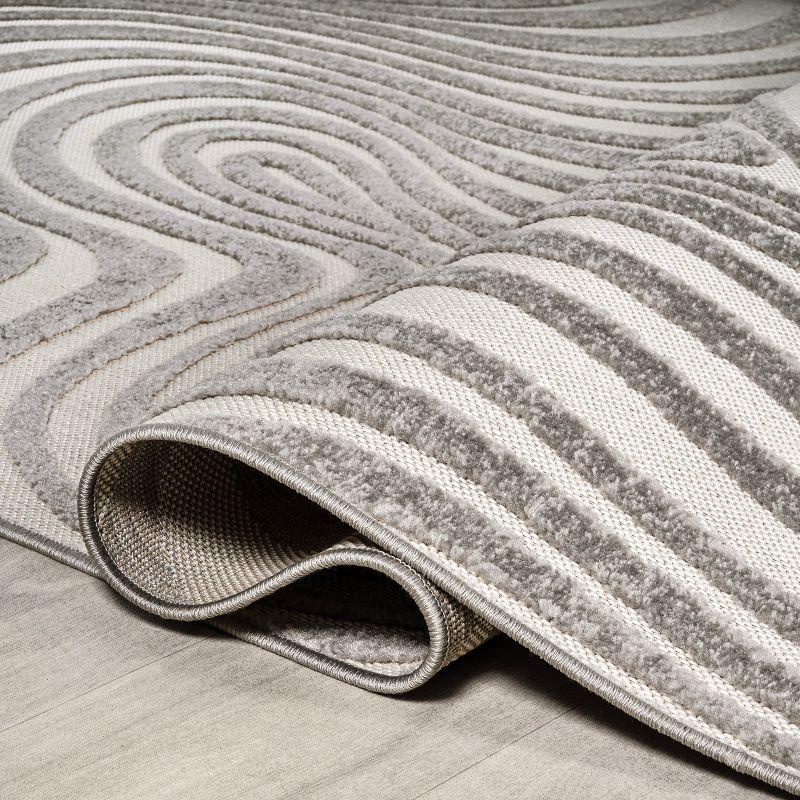 JONATHAN Y Maribo High-Low Abstract Groovy Striped Gray/Ivory 5 ft. x 8 ft. Indoor/Outdoor Area Rug