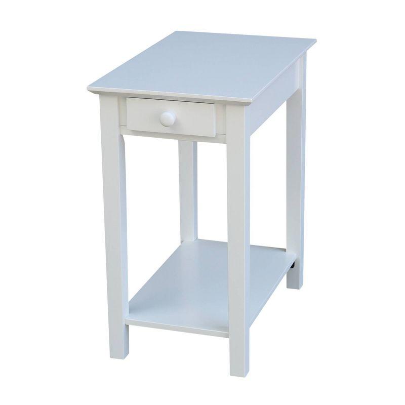 Elegant Narrow Solid Wood End Table in White with Shelf and Drawer